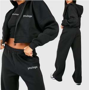 เซ็ตกางเกงกันหนาวแบบมีฮู้ดสำหรับผู้หญิงเซต2ชิ้นเสื้อครอปฮู้ดและกางเกงวิ่งชุดแนวสตรีท - Product Image 6