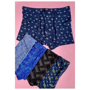 Tessuto modale, 3 pezzi stampati blu Navy, antracite e blu Lycra Jogger elastico in vita Boxer da uomo - Product Image 2