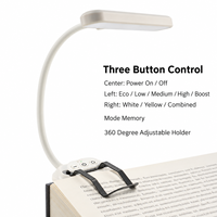 Lampe de lecture LED rechargeable avec batterie 500 mAh, 3 modes de couleur, 5 niveaux de luminosité et pince flexible col de cygne