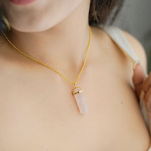 Vermeil Bezel Set Pendant Pendant <b>Charms</b> Gold Quartz Pencil Shape 925 Sterling Silver Natural Rose 30x8mm Anniversary 01 5 Pcs - Product Image 4