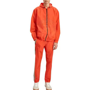 Survêtement à capuche orange pour homme, fermeture éclair intégrale, léger, décontracté, sportswear, couleur unie, polyester, vêtements de printemps avec poches latérales - Product Image 2