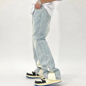 กางเกงยีนส์ขาบานสำหรับผู้ชาย, กางเกงยีนส์ขายาวย้อนยุคงานเย็บปะติดผ้าแฟชั่นใหม่2025 - Product Image 4