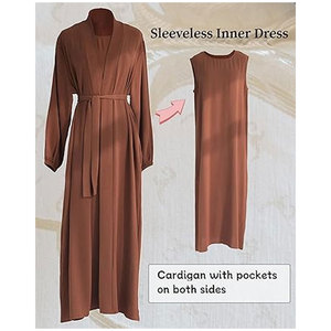 Robe musulmane pour femme deux pièces ensemble modeste prière islamique Abaya Hijab couleur unie tenue musulmane Ramadan Eid tenue quotidienne religieuse - Product Image 5