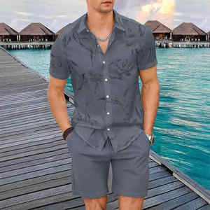 Camiseta y pantalones cortos de manga corta con estampado floral informal de verano para hombre, conjuntos con patrón 3D al por mayor - Product Image 5