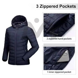 Chaqueta acolchada cálida para mujer, chaqueta ligera de invierno con capucha a la moda, Chaqueta larga acolchada para exteriores, abrigo informal para mujer - Product Image 4