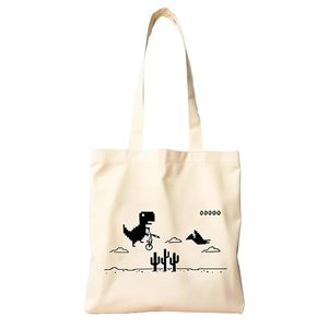 Sacs fourre-tout en toile de coton avec impression de logo noir, motif T-Rex Dino cool, sacs fourre-tout écologiques, sacs de courses durables - Product Image 6
