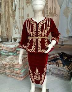 NEW--STUNNING BRODERIE ZARI sur VESTE EN VELOURS & ROBE KARAKOU AVEC Agrémentée DE PERLES DE VERRE EN CRISTAL, PIERRE, TRAVAIL DABKA - Product Image 1