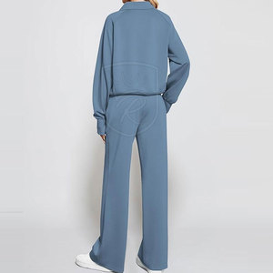 Ensemble décontracté 2 pièces pour femme, en coton 100% premium, à manches longues et pantalon droit, idéal pour l'hiver, écologique, vente en gros - Product Image 3