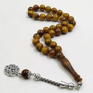 ลูกปัดอธิษฐานสีเหลืองอำพัน Tasbih Misbaha 33เม็ดสำหรับผู้ชายมุสลิมของขวัญ - Product Image 6
