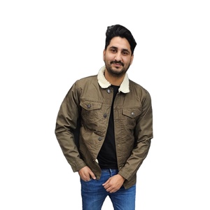 Chaquetas de mezclilla para hombre, color marrón, con forro completo de piel, para invierno - Product Image 1