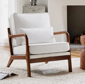 Fauteuil d'appoint de style Mid-Century avec coussin lombaire, fauteuil lounge en tissu lin, fauteuil confortable - Product Image 1