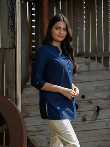 À la mode femmes décontracté bleu couleur Kurti coton ethnique vêtements d'été haut à la mode vente en gros exportation fabricant meilleur prix - Product Image 2