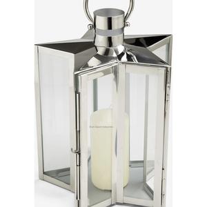 Lanternes à bougies en acier inoxydable et verre Star Design pour la maison et la décoration de Noël Lanternes de sol en argent brillant - Product Image 4