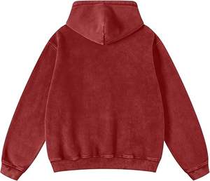 Sudadera con capucha de lana de algodón lavado con ácido para hombre, estilo de ajuste relajado, jersey de calle de algodón lavado con ácido grueso - Product Image 5