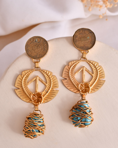 Vintage Tribal Totem Brass 18k Gold-Plated Coin Drop Inlaid <b>Turquoise</b> Stones <b>Earrings</b> Unique Women's Jewelry Factory - Product Image 4