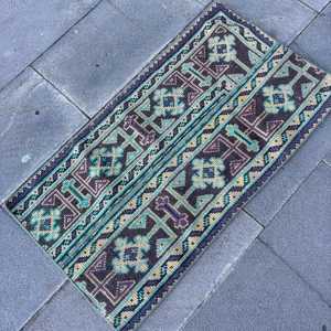 พรมวินเทจขนาดเล็ก 1.7x3.1 ฟุต (51x95 ซม.) พรมลายทางสีน้ำเงินสไตล์ตุรกี - Product Image 2