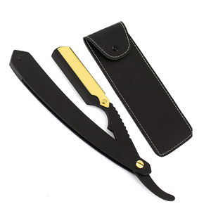 Lames tranchantes pointe plaquée or noir couleur mate en acier inoxydable barbier rasoirs 6.0 "avec pochette - Product Image 3