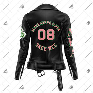 Custom All Black Greek Alpha | Kapa | Alpha Sorority Clothing Authentic Bold Leather Motorcycle Racing Moto <b>Women's</b> <b>Jackets</b> - Product Image 2