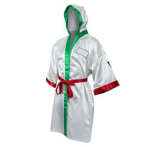 Dernière robe de boxe en soie 100% polyester avec logo personnalisé bavoir de boxe pour hommes avec capuche en vente vêtements d'arts martiaux - Product Image 1