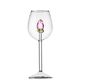 Cristal sin Plomo con Logotipo Personalizado al por Mayor para Copas de Flauta y Vino con Rosa Rosa, Brindis Hecho a Mano, Capacidad de 300 ml, Reutilizable - Product Image 1