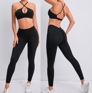 Fitness Yoga Set Plus Size Cross Straps Sexy Wrap Bra Leggings 2 piezas Set Cintura elástica Yoga Pantalones Active Gym Workout Ropa - Product Image 1