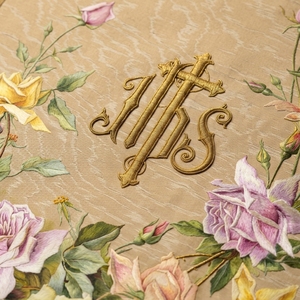 Custom Embroidered Religious Wall <b>Banner</b> Floral Tapestry Scroll Beige Gold Pink Flower Wall Hanging - Product Image 6