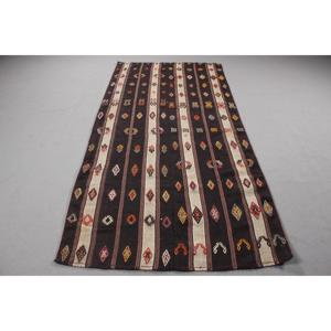 Vintage Kilim <b>Rug</b> 4,4x9 ft, <b>Black</b> Red Abstract Wool Turkish <b>Rug</b> - Product Image 1