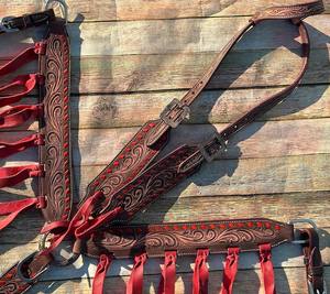 Latest design western <b>leather</b> premium quality horse Headstall and Breastplate with floral hand carved - Product Image 1