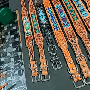 Best Seller Beaded Soft <b>Padded</b> Cow Leather Dog Collar With Hand Tooling & Carving Design Top Wholesale Manufacturer Custom Made - Product Image 6