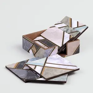 Ensemble de luxe de 6 sous-verres et dessous de tasse rectangulaires modernes en bois écologique, faits à la main, sous-verres de luxe faits à la main - Product Image 6