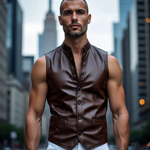 Gilet de motard sans manches en cuir véritable et laine pour homme avec fermeture éclair – Vêtement d'extérieur streetwear de haute qualité pour moto - Product Image 5