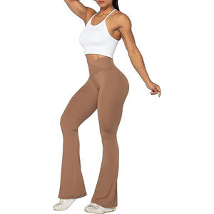 Women High Waist Flare Yoga <b>Leggings</b> | Ribbed Stretch Workout Pants with Side Pocket Flared Yoga Pants for Women High Waisted - Product Image 3