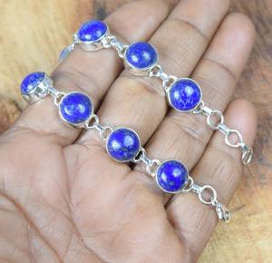 Lapis Lazuli Gemstone Solid Round Shape Handmade Sterling Silver Tennis <b>Bracelet</b> <b>Gold</b> Plated Gift Jewelry - Product Image 4