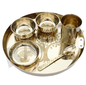 Restaurante Boda india y uso festivo Vajilla étnica de bronce Kansa Juego de platos de comedor Ayurvédico tradicional para Cocina - Product Image 5