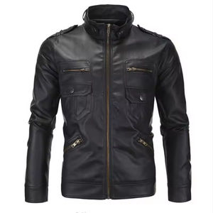 Chaqueta de Cuero PU de Moda, Chaqueta de Motociclista de Alta Calidad para Hombre, Cuello Alto, Ropa Exterior Informal para Motociclistas, Venta al Por Mayor OEM - Product Image 5