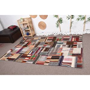 Alfombra turca Vintage Beige Bohemia 4,9 'X 7,6 'Alfombra clásica de área de lana de área grande Patchwork abstracto pasillo rectángulo látex - Product Image 3