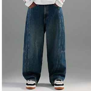 กางเกงยีนส์ทรงหลวมสำหรับผู้ชายกางเกงยีนส์ซักขากว้างขากว้างพิมพ์ลายปักโลโก้ตามสั่ง - Product Image 2