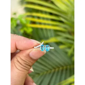 Swiss Blue Topaz Gemstone Ring 925 Sterling Silver Handmade Statement Ring Wholesale Jewelry Supplier - Product Image 1