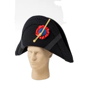 หมวกทรงไบคอร์นสีดำสำหรับผู้ชาย ทำจากขนสัตว์  งานแฮนด์เมด  ตกแต่งด้วยหนัง  ทรงมงกุฎ  แบบนาโปเลียน  หมวกชาโก - Product Image 1