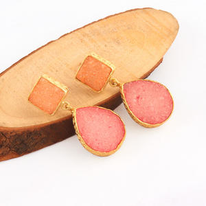 2022 nuevo diseño de azúcar druzy piedra doble stud pendiente chapado en oro textura terminar pendientes stud pendientes de joyería - Product Image 1