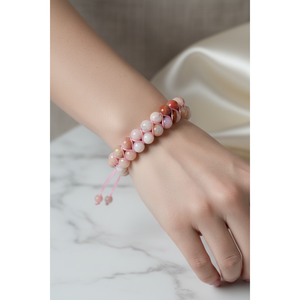 Bracelet en pierre naturelle macramé à double rangée rose opale 8 mm - Product Image 3