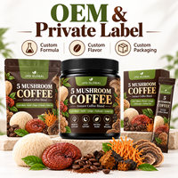Mélange de café instantané aux 5 champignons (Crinière de lion, Reishi, Chaga, Cordyceps, Queue de dinde) en poudre, Marque privée OEM
