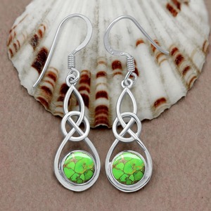 Pendientes de piedras preciosas turquesas, pendientes de forma redonda de Plata de Ley 925 sólida para mujeres y niñas, Pendientes colgantes, joyería estampada 925 - Product Image 2