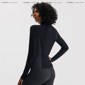 Chaqueta de Yoga para Mujer, Manga Larga, Corte Ajustado, Cuello Alto, Resistente al Viento, Transpirable, Elástica en Cuatro Direcciones, Ligera, Spandex/Nylon, Frente Cepillado - Product Image 2