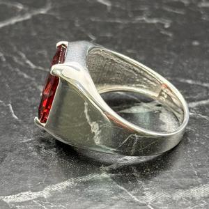 Elegant Ruby Red Signet <b>Ring</b> for <b>Men</b> Luxury Sterling <b>Silver</b> with Oval Cut Stone Minimalist Jewelry Gift for Husband - Product Image 4