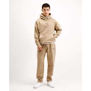 Sudadera con Capucha Esencial 100% Algodón Color Beige Arena con Bordado 3D, Lavado Enzimático y Logotipo Serigrafiado, Talla XXS - Product Image 1