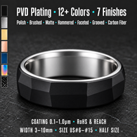 Bague personnalisée en carbure de tungstène noir de 5 mm, surface à facettes prismatiques géométriques, intérieur argenté, alliance de promesse pour couple, OEM ODM