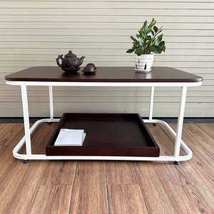 Minimalist Two-Tiered Sofa <b>Table</b> with Curved Rubber Wood Frame-TT68237 - Product Image 5