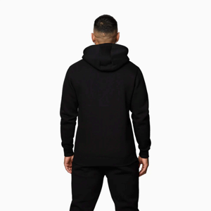 Conjunto de Sudadera con Capucha y Pantalones Deportivos de Felpa Negra para Hombre, Corte Ajustado, Informal, Atlético, para Entrenamiento, con Cintura y Puños Elásticos - Product Image 3