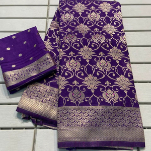 Sari Azul de Seda Khadi Premium, Última Moda Exclusiva de Boutique India, Ropa Étnica Elegante con Blusa, Traje de Novia para Mujer - Product Image 1